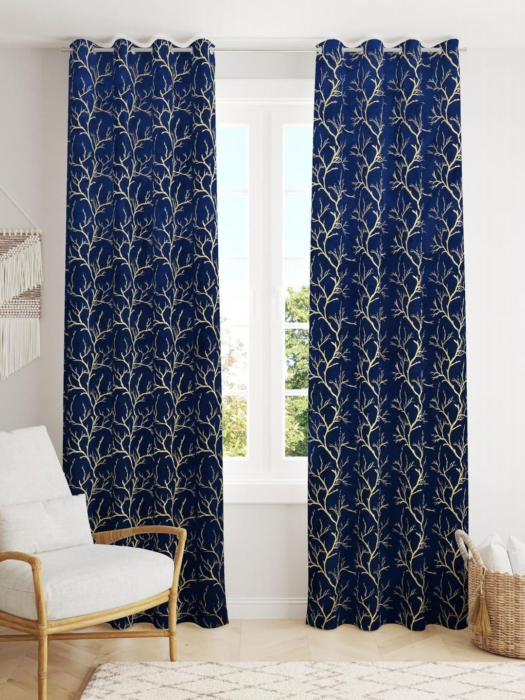 

Galaxy Home Decor Blue 2 Pieces Floral Room Darkening Long Door Curtain