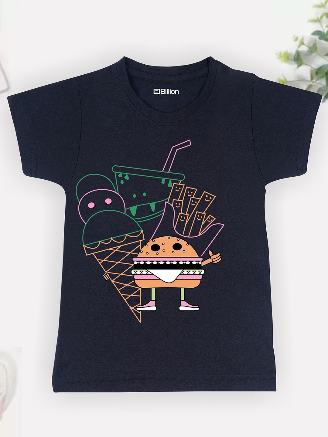 

Billion Boys Printed Bio Finish Applique T-shirt, Navy blue