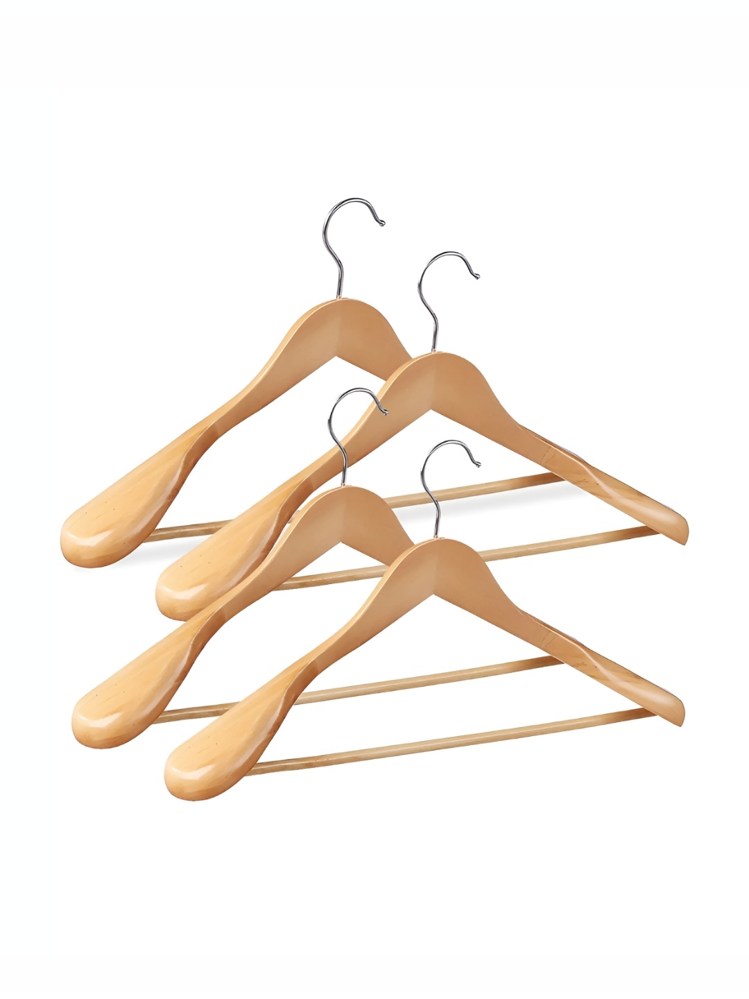 

ADA Handicraft Set Of 4 Wooden Clothes Hangers, Beige