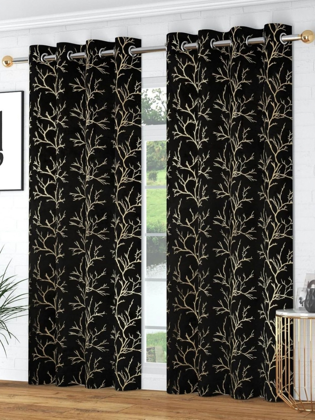 

Galaxy Home Decor Black 2 Pieces Floral Room Darkening Window Curtain