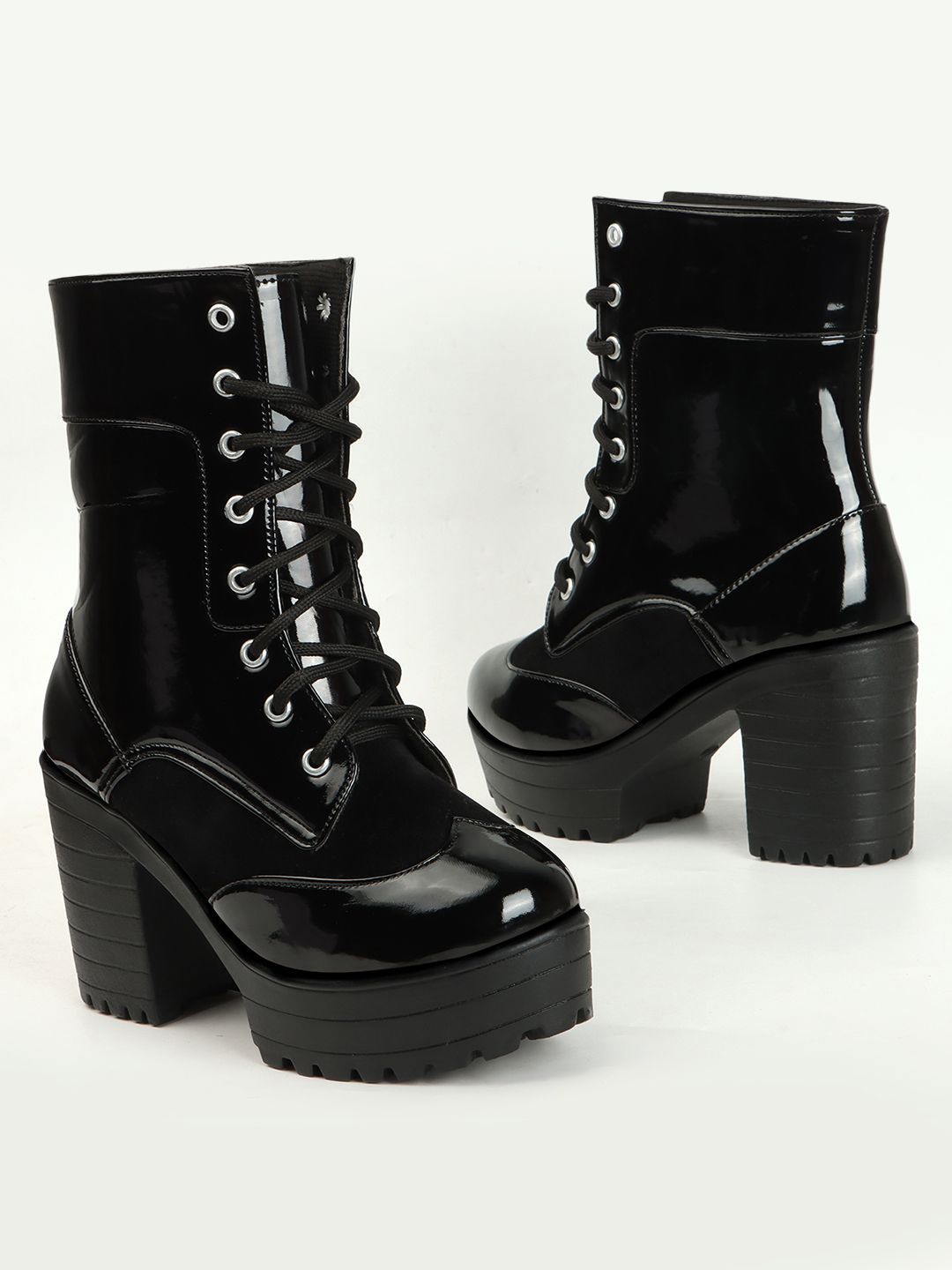 

STRASSE PARIS Women High-Top Ankle Height Block Heeled Boots, Black