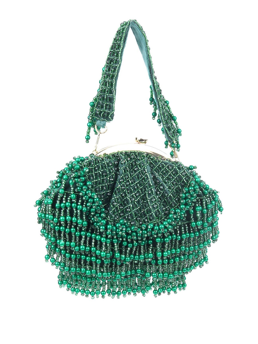 

ODETTE Suede Oversized Swagger Handheld Bag with Fringed, Green