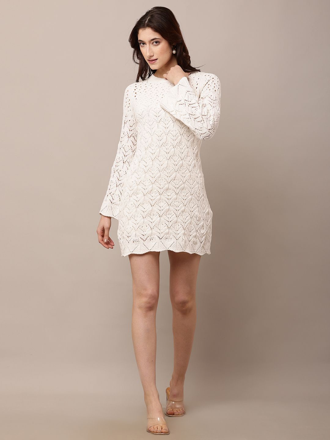 

NoBarr Women Self Design High Neck Dress, White