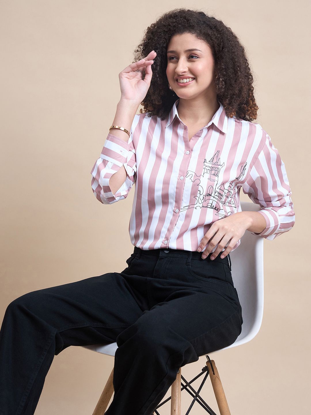 

DressBerry Women Opaque Printed Casual Shirt, Pink