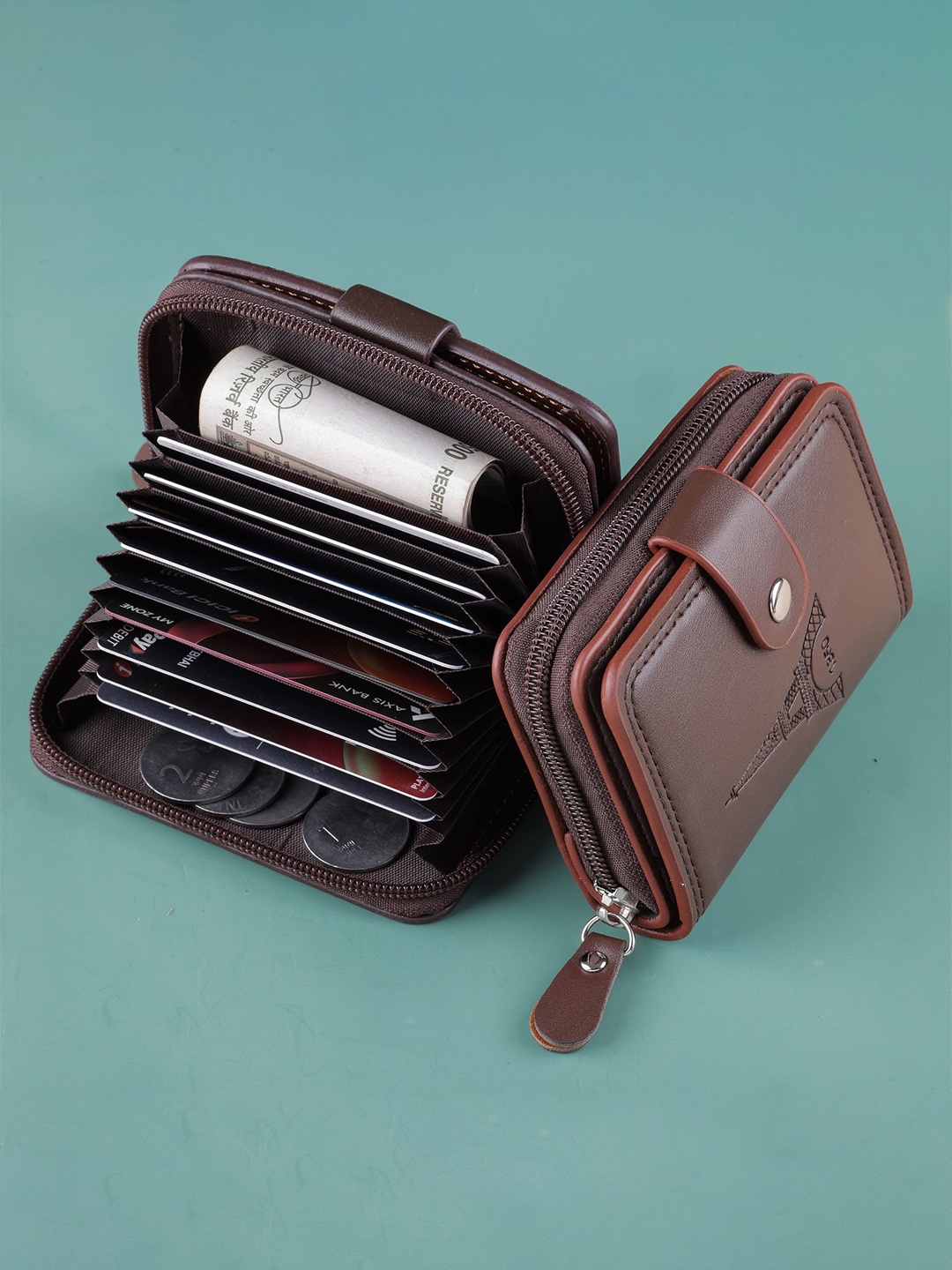 

SZN Women Zip Detail Leather Card Holder, Brown