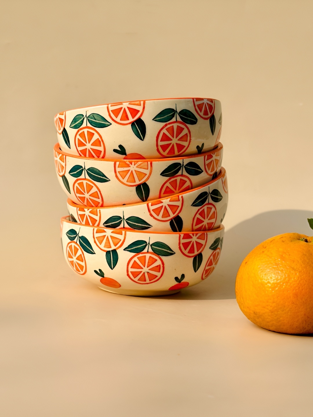 

NURTURE INDIA Narangi Orange-Colored 4 Pieces Ceramic Small Bowls