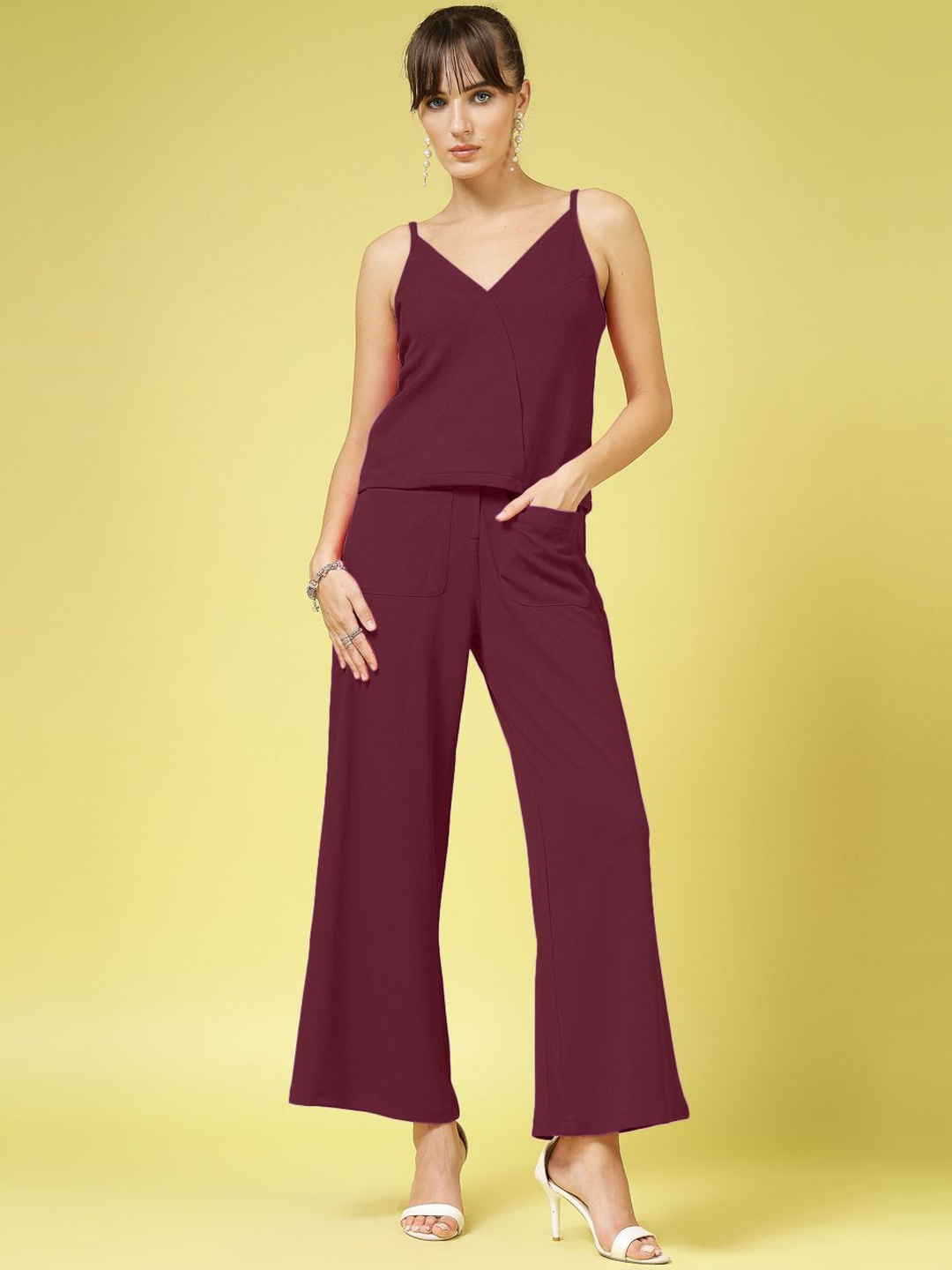 

DressBerry Shoulder Strap Neck Top With Trouser, Purple