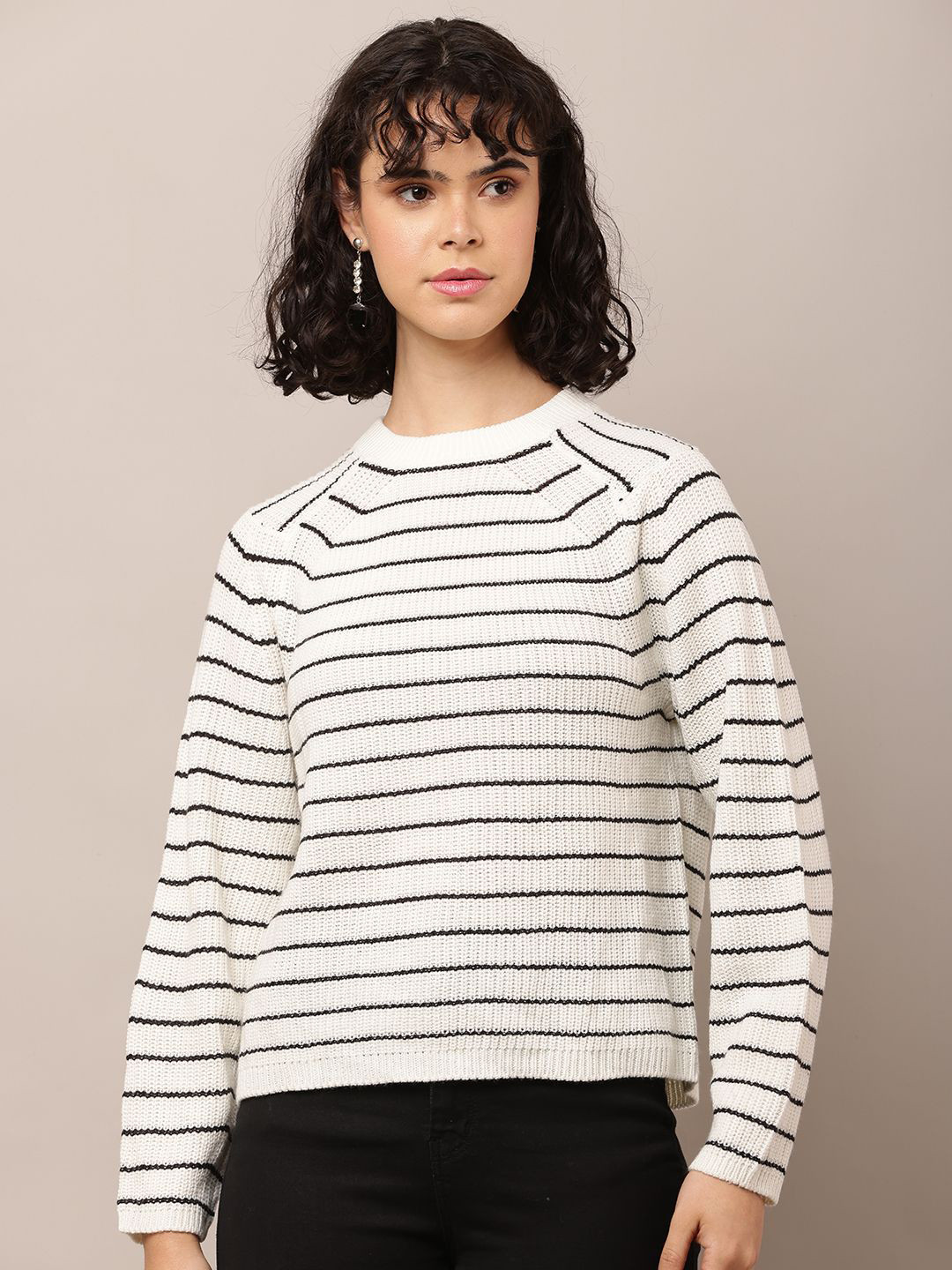 

NoBarr Women Striped Pullover, White