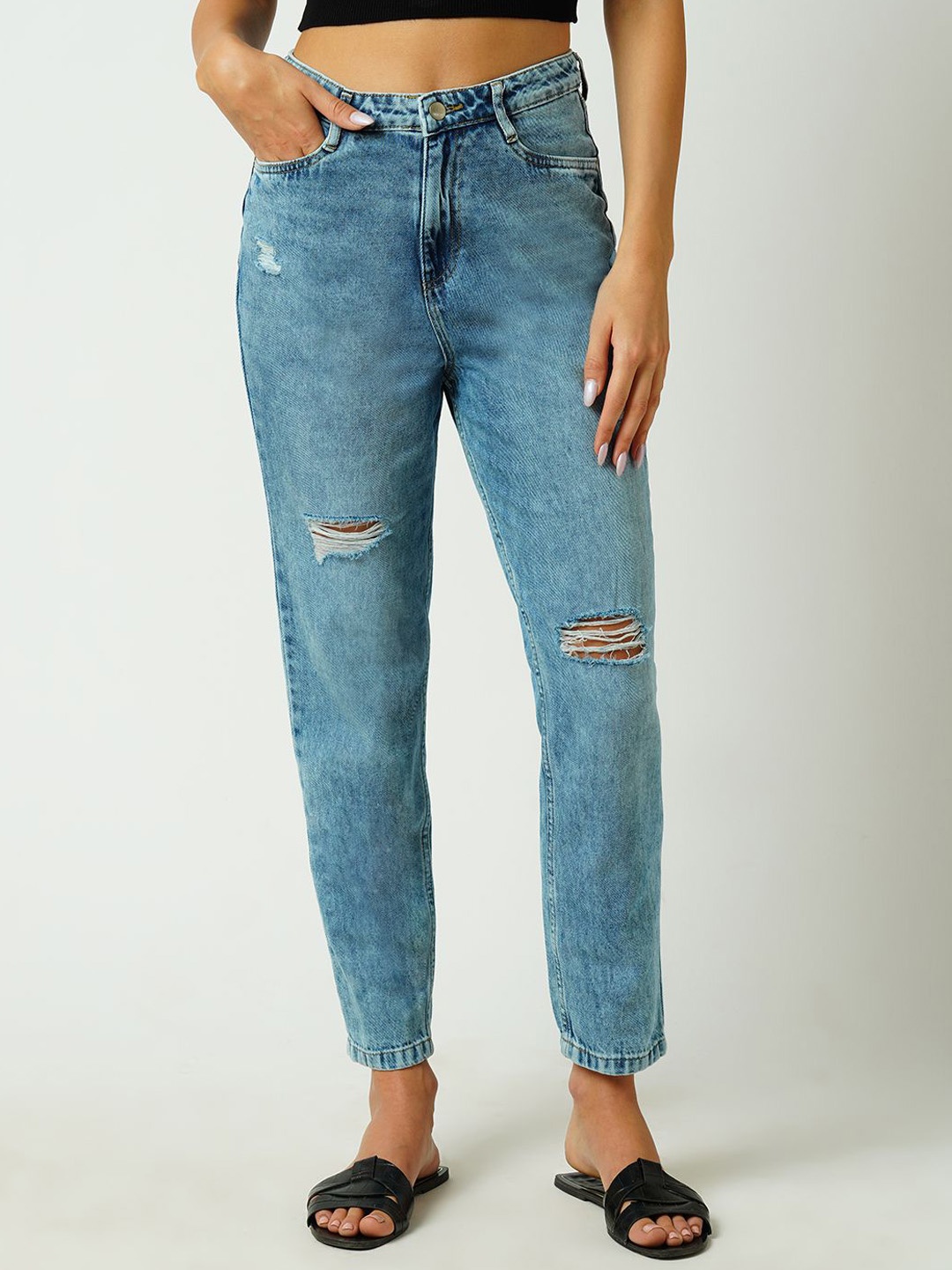 

Kraus Jeans Women High-Rise Mildly Distressed Light Fade Jeans, Blue