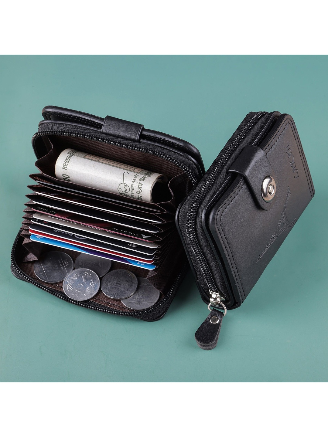 

SZN Women Zip Detail Card Holder Wallets, Black