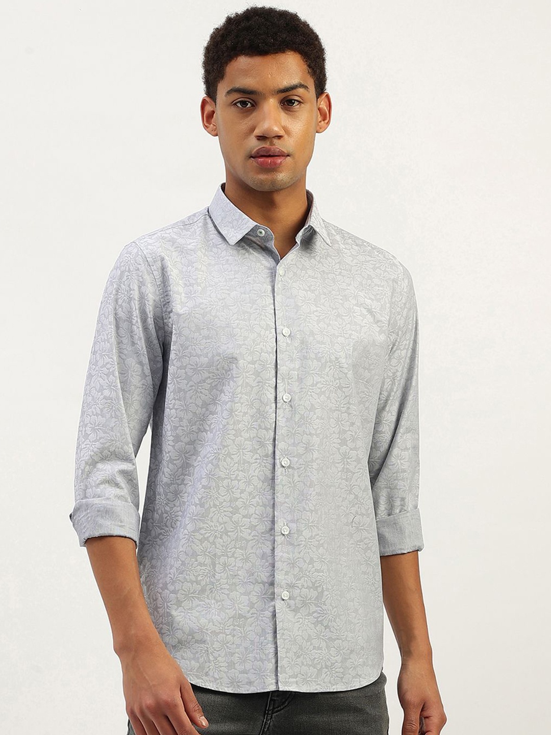 

United Colors of Benetton Men Floral Opaque Printed Formal Shirt, Grey