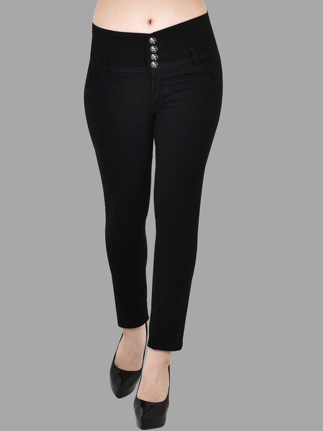 

LINARIA Women Classic Slim Fit Mid-Rise Cotton Jeans, Black