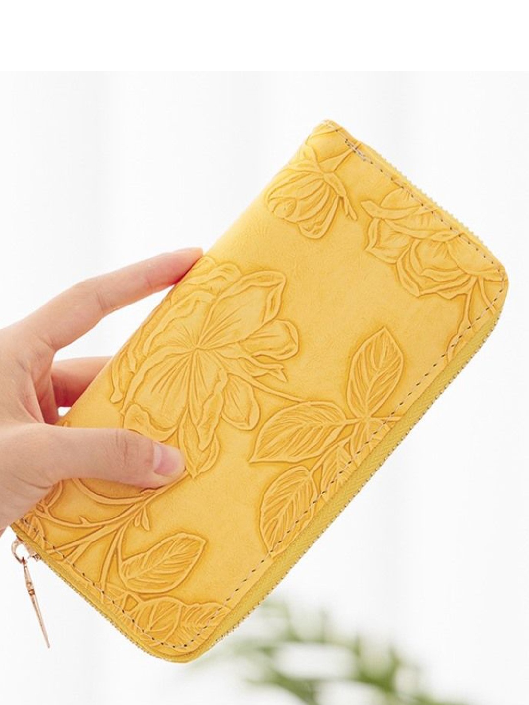 

DressBerry Women Floral PU Zip Around Wallet, Yellow