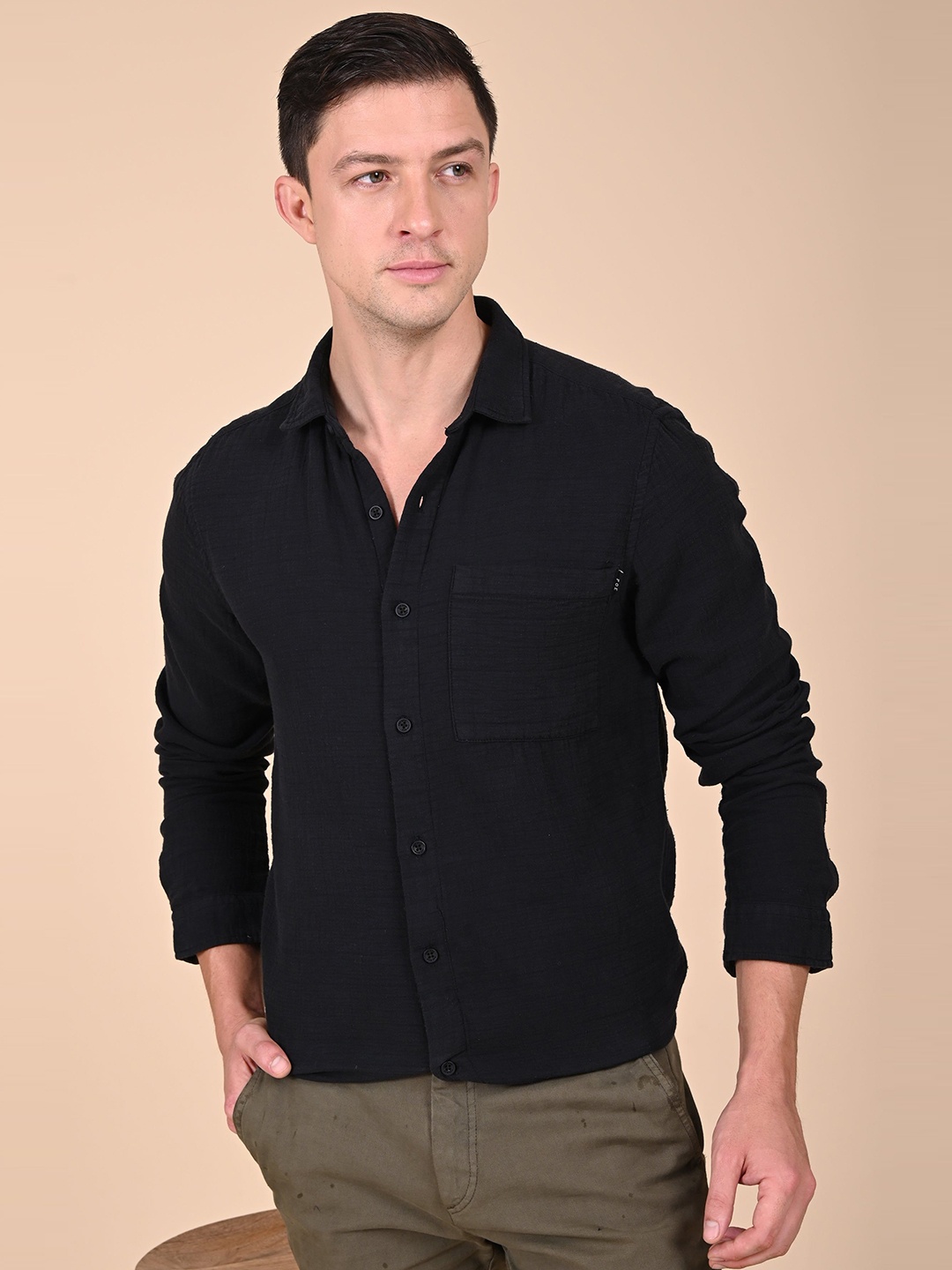 

POE Men Classic Opaque Casual Shirt, Black