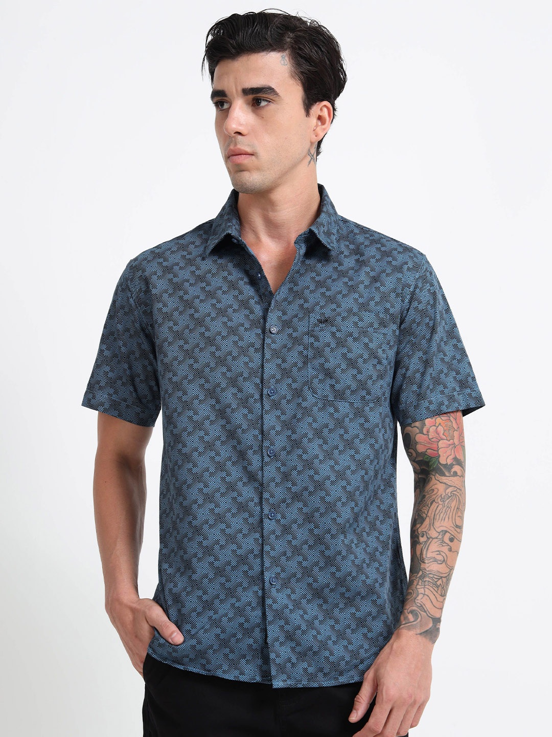 

RIGS AND RAGS Men Shelby Opaque Printed Casual Shirt, Navy blue