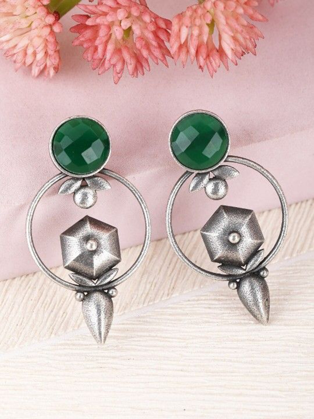 

Anouk Silver-Plated Artificial Stones Studded Geometric Shaped Drop Earrings