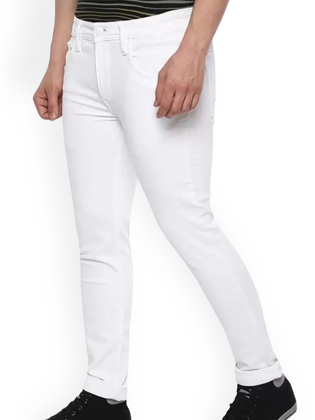 

LINARIA Men Classic Straight Fit Mildly Distressed Stretchable Jeans, White