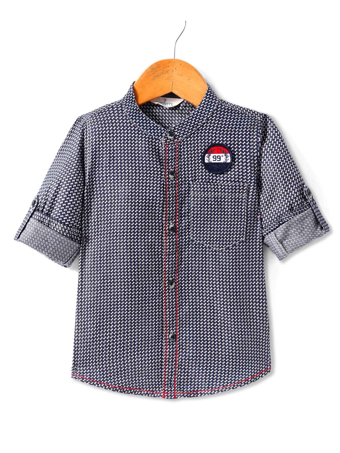 

Infinity Boys Tailored Fit Opaque Printed Casual Shirt, Navy blue