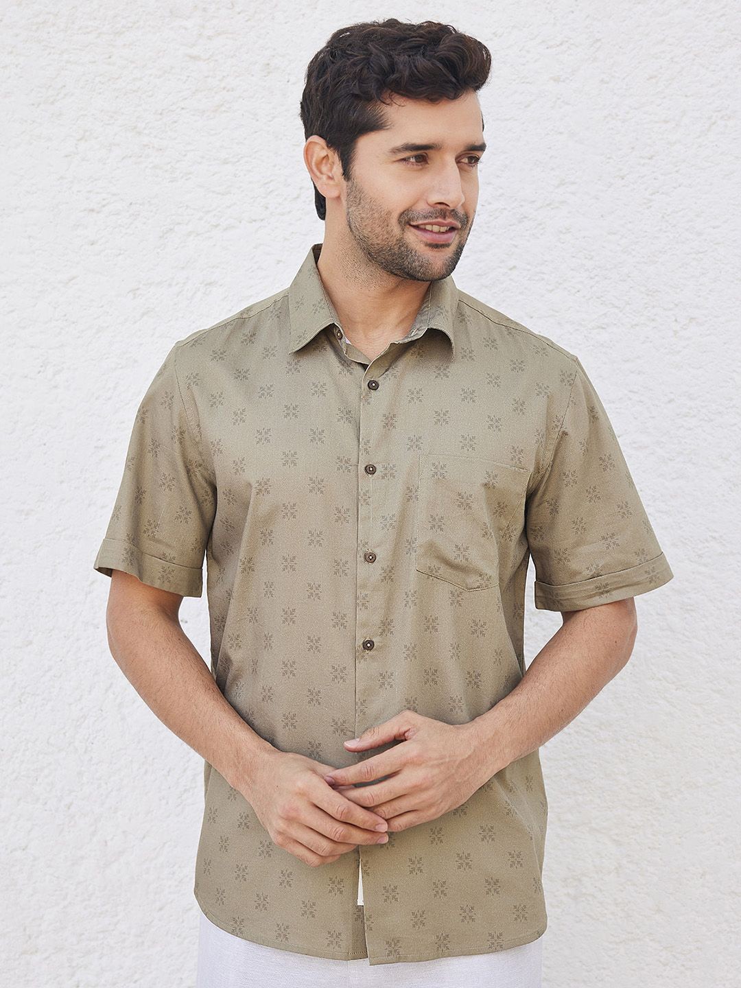 

B77 Men Smart Opaque Printed Casual Shirt, Olive