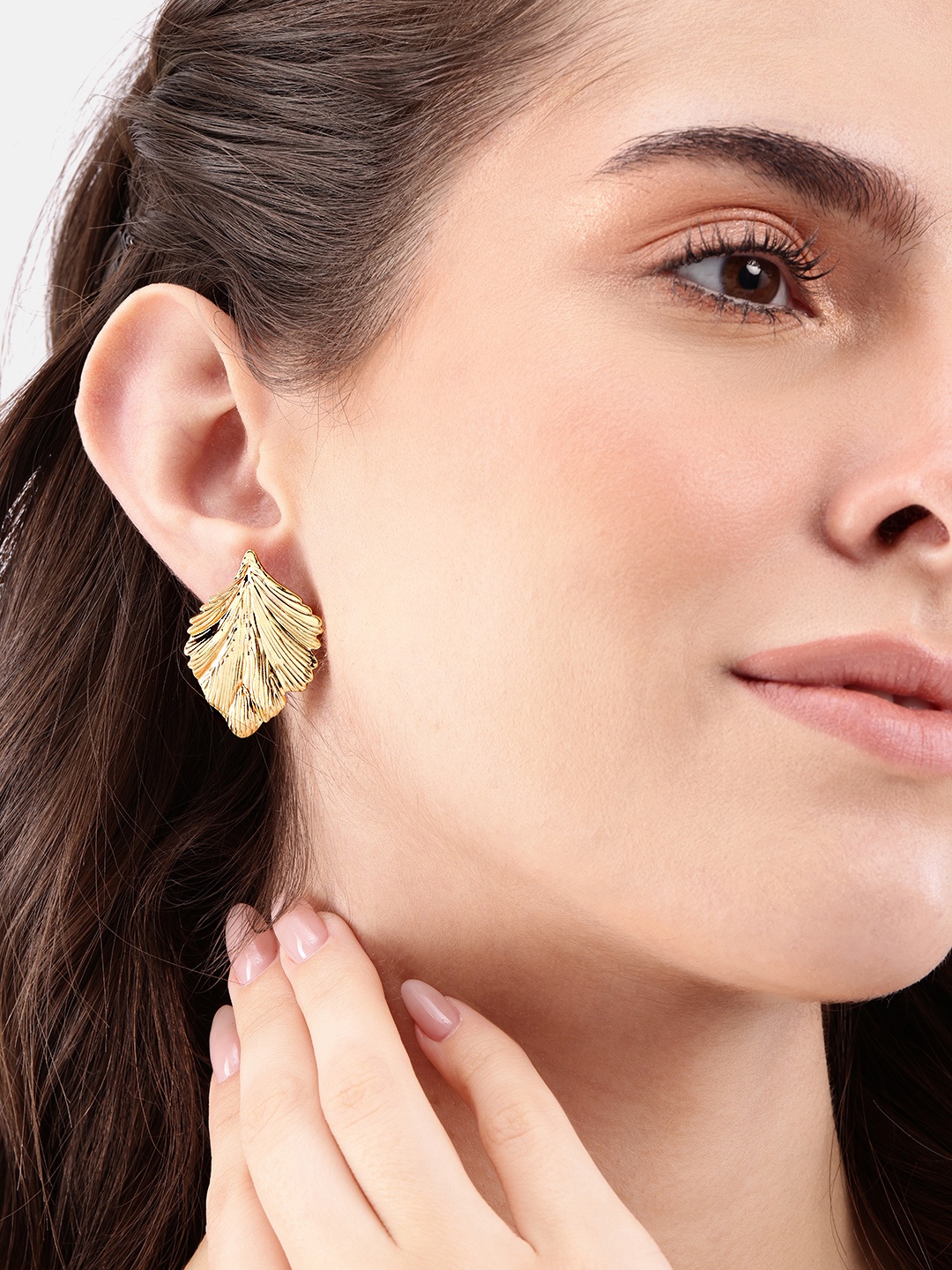 

DressBerry Leaf Shaped Drop Earrings, Gold