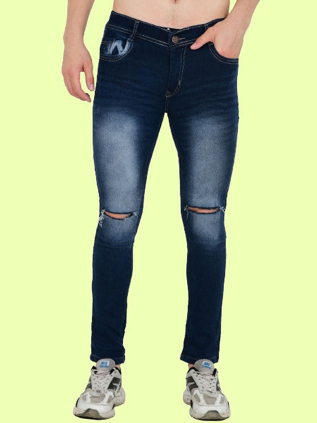 

LINARIA Men Classic Slim Fit Low-Rise Slash Knee Heavy Fade Cotton Jeans, Blue