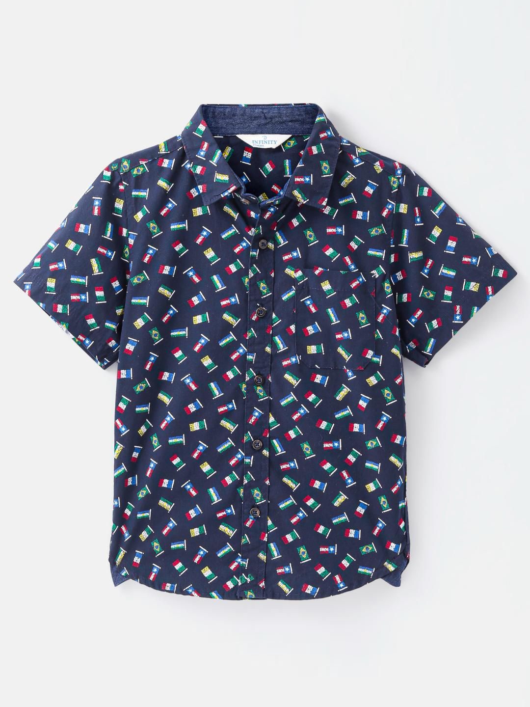 

Infinity Boys Tailored Fit Opaque Printed Casual Shirt, Navy blue