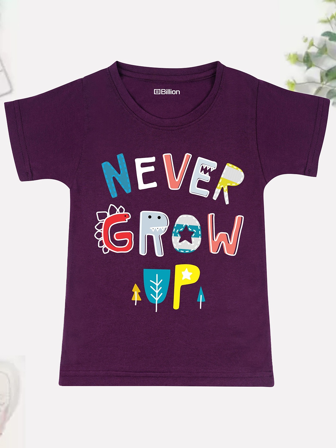 

Billion Boys Printed Bio Finish Applique T-shirt, Purple