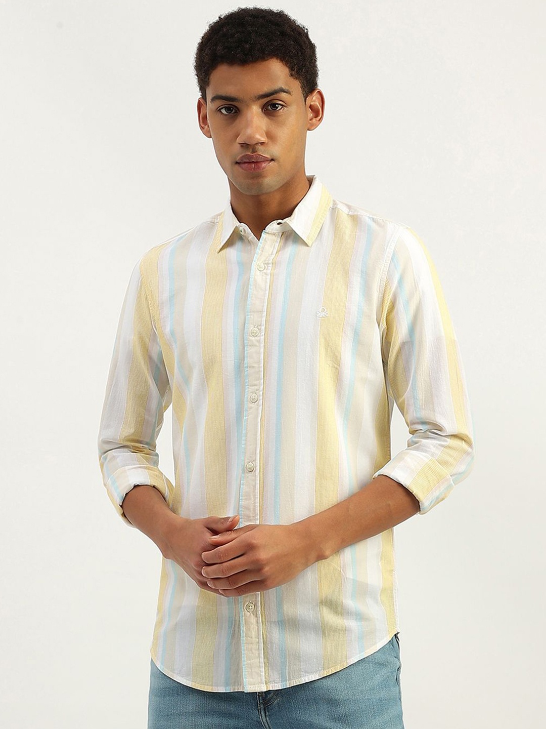 

United Colors of Benetton Men Opaque Striped Casual Shirt, White