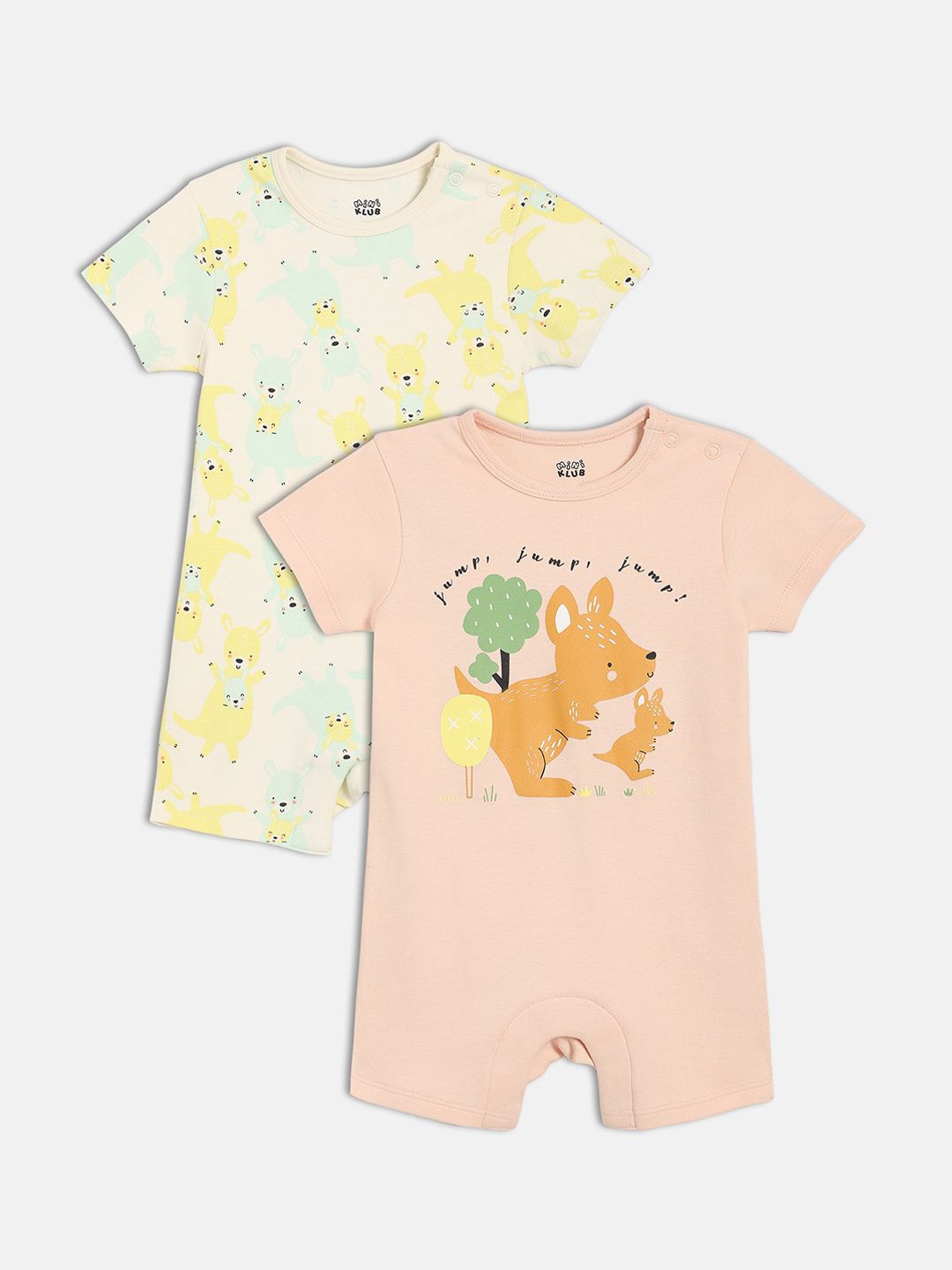 

MINI KLUB Infant Boys Pack Of 2 Animal Printed Cotton Rompers, Pink
