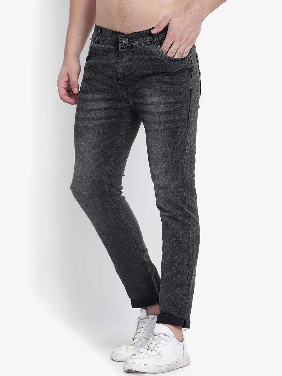 

LINARIA Men Cotton Classic Slim Fit Mid-Rise Heavy Fade Jeans, Grey