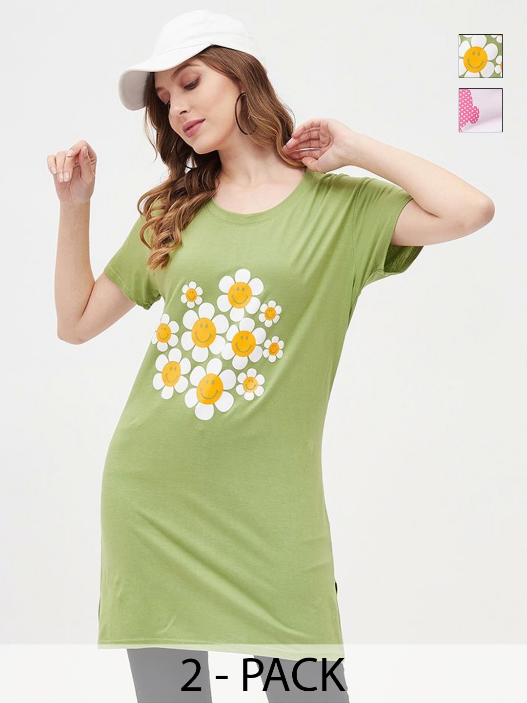 

Dreambe Women Floral 2 Printed Applique T-shirt, Multi