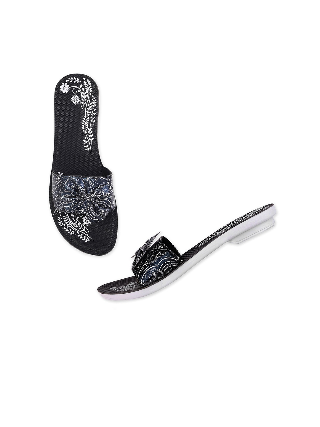 

PENNEN Women Printed Open Toe Flats, Black