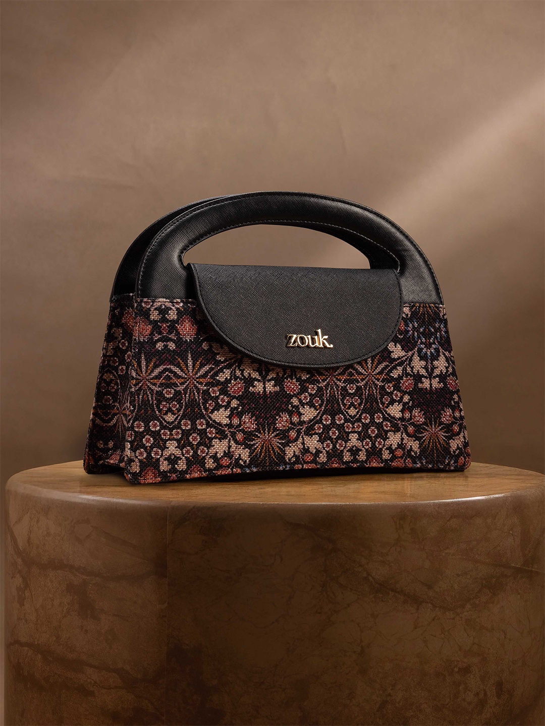 

ZOUK Floral Printed Structured Sling Bag with Applique, Multi