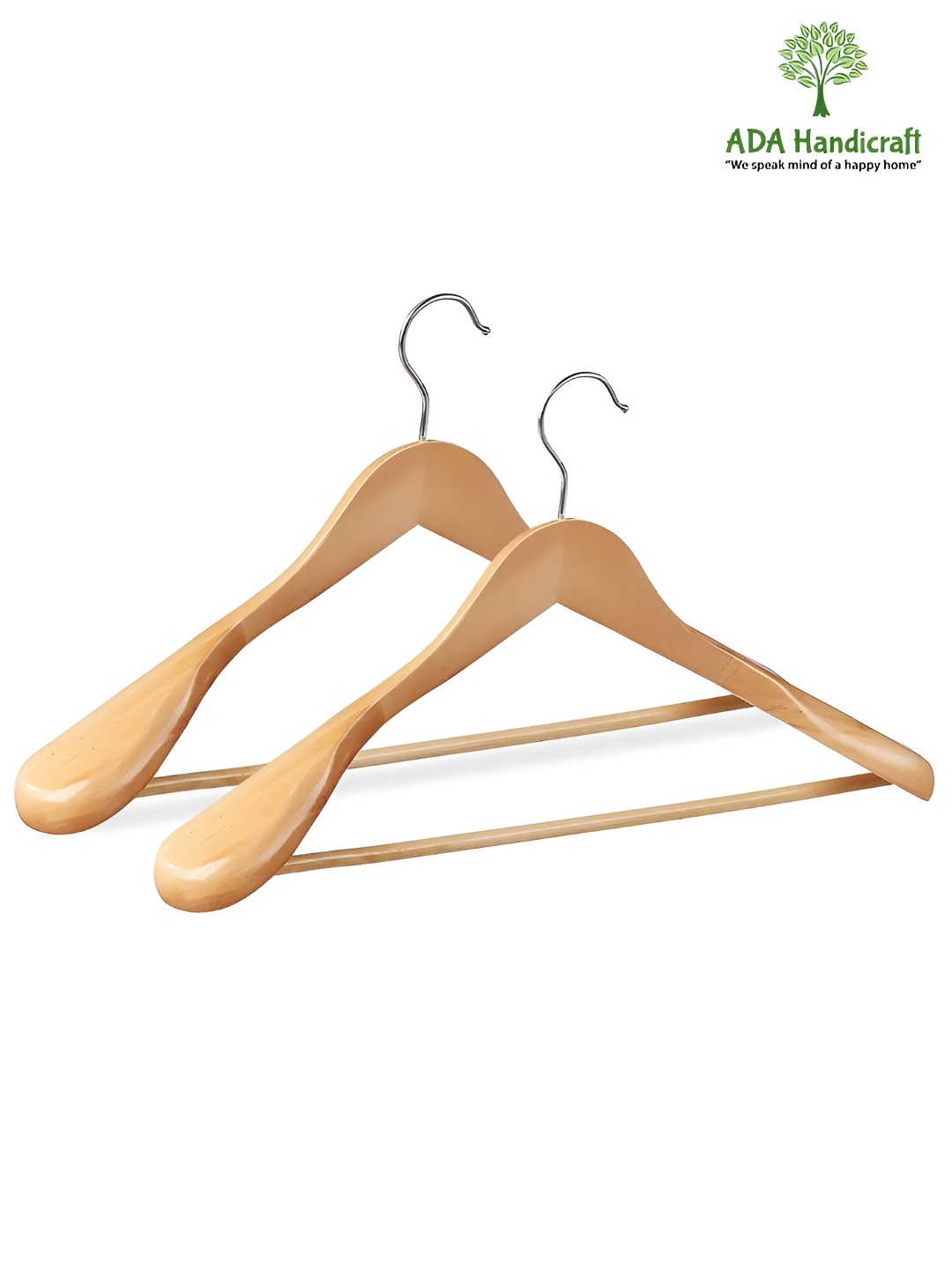 

ADA Handicraft Set Of 2 Wooden Clothes Hangers, Beige