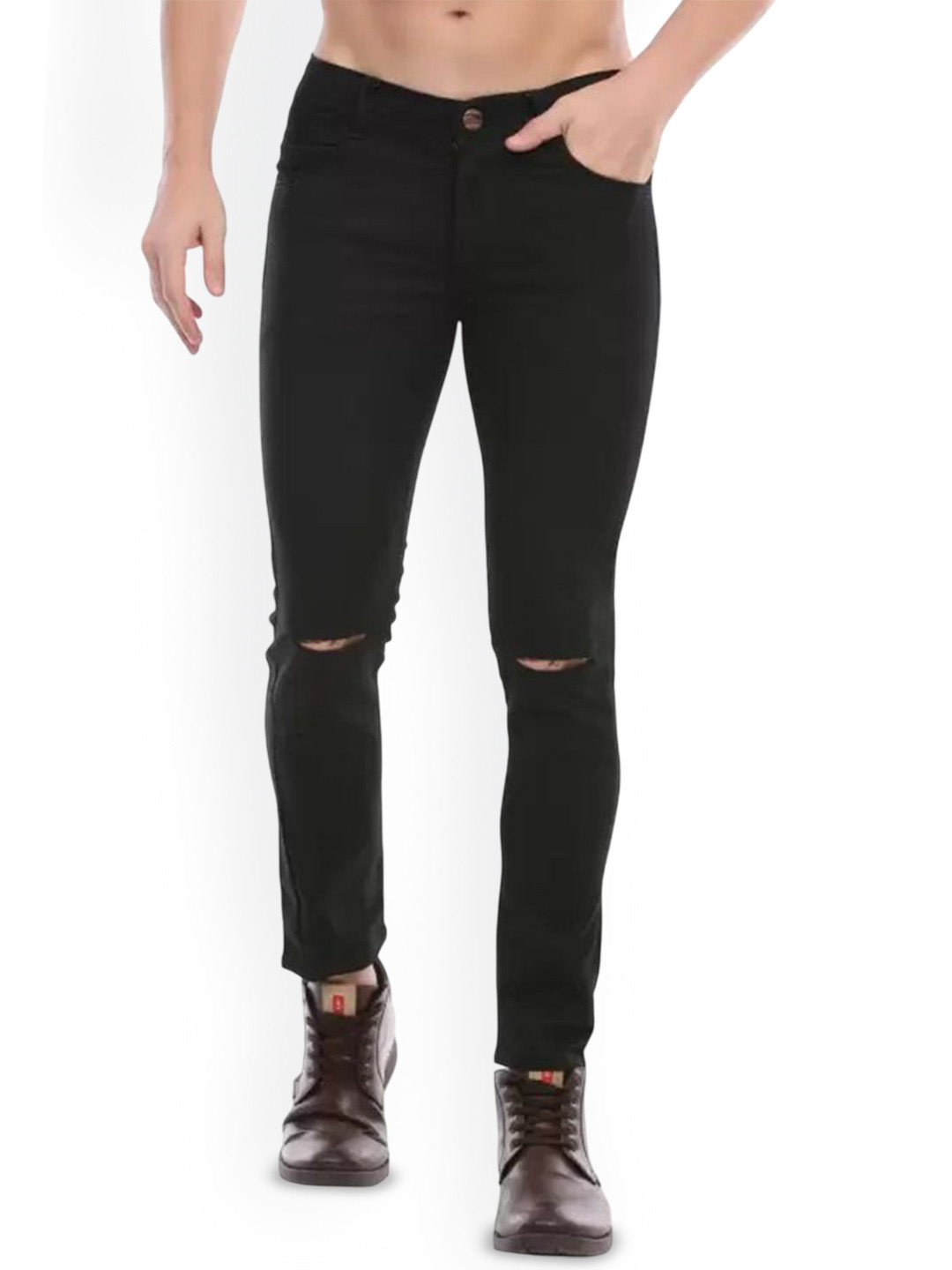 

LINARIA Men Classic Slash Knee Jeans, Black