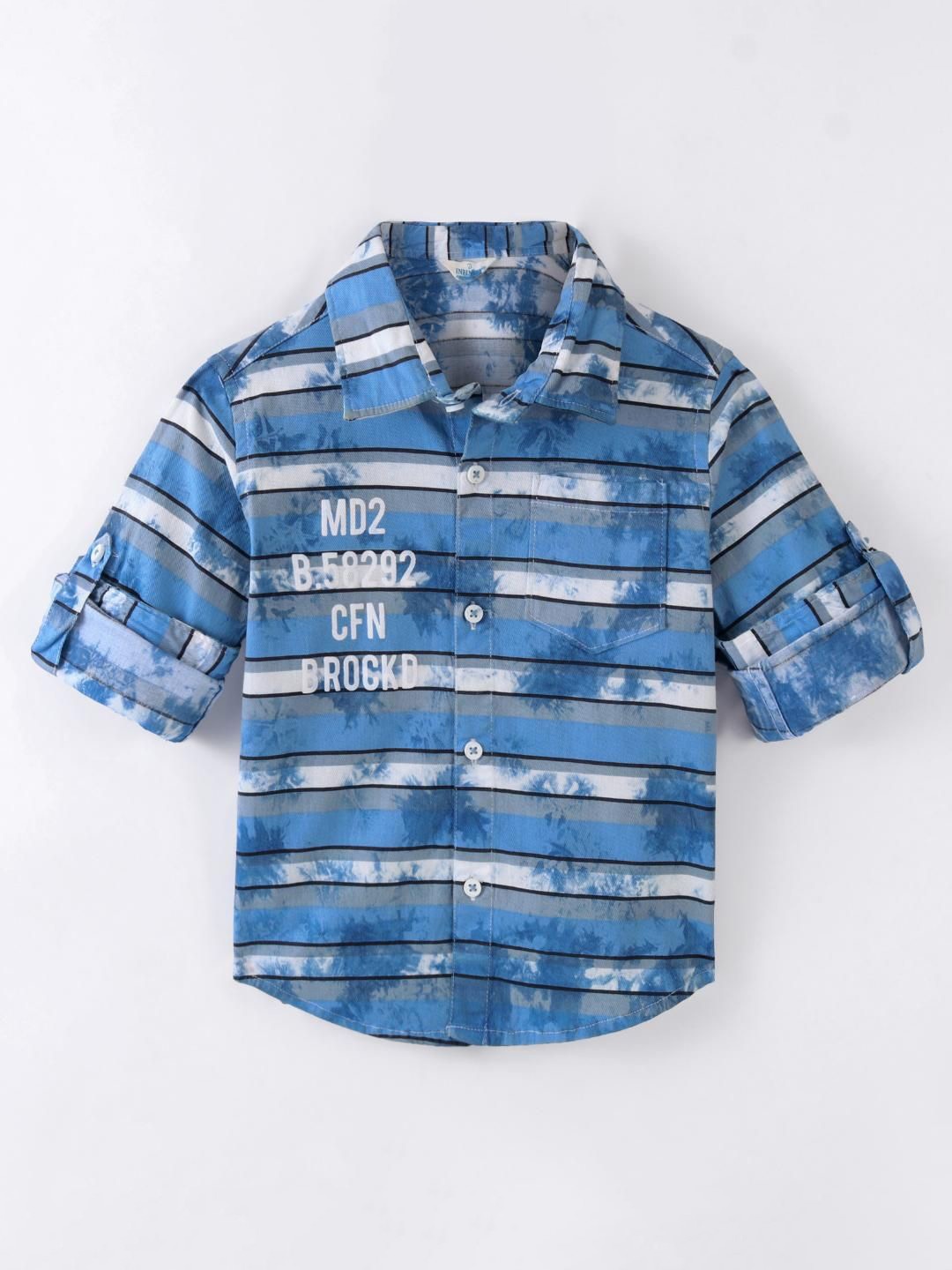 

Infinity Boys Tailored Fit Horizontal Stripes Opaque Striped Casual Shirt, Blue