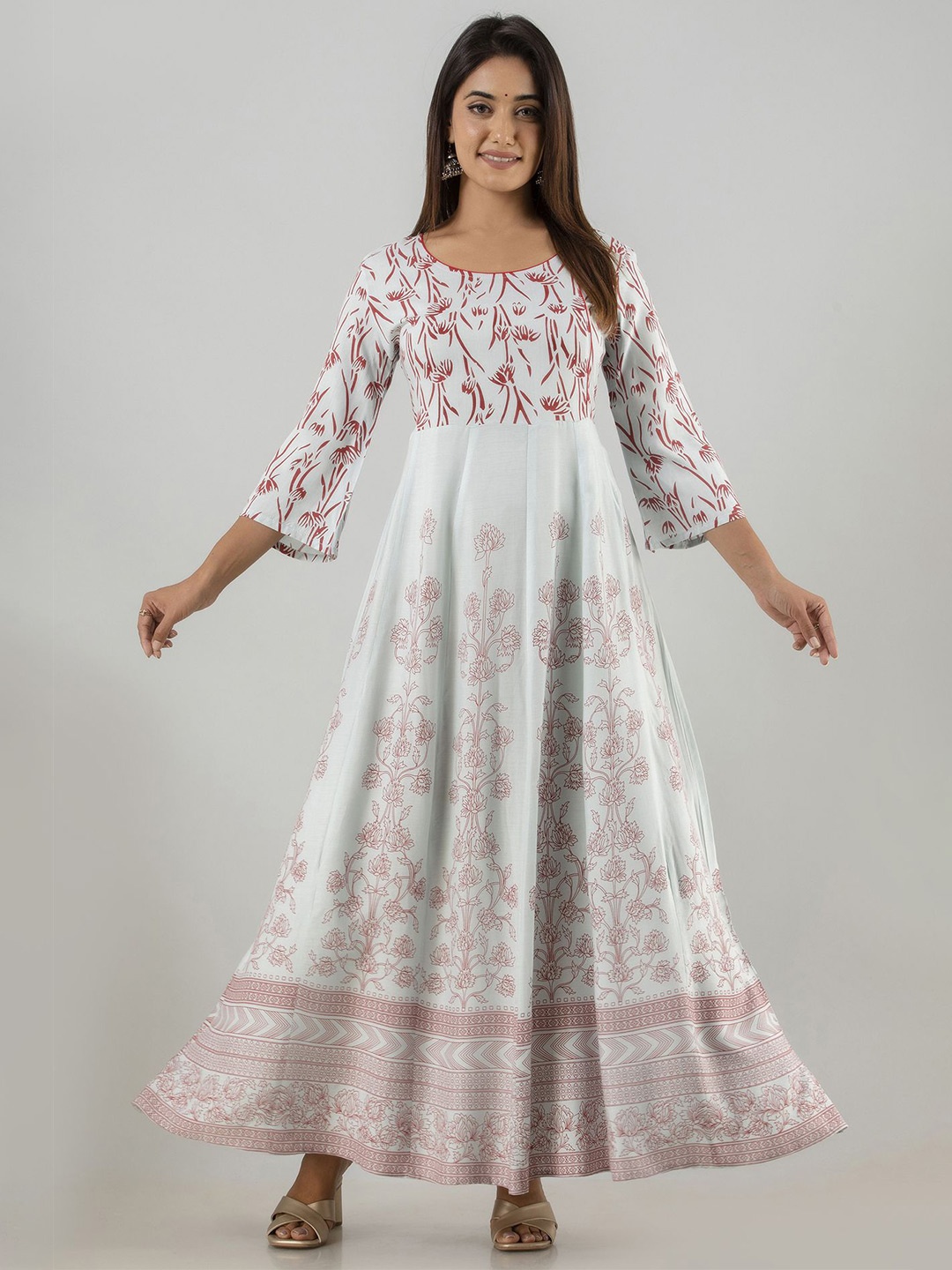 

G.L. FASHION Women Ethnic Motifs Printed Round Neck Block Print Anarkali Kurti, White