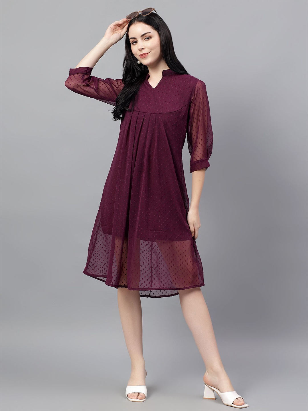 

Bright Nex Women Puff Sleeve A-Line Dress, Purple