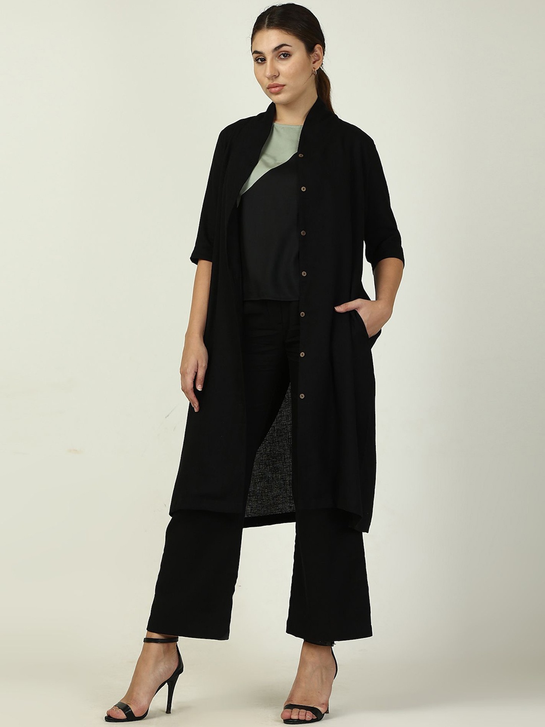 

Saltpetre Colourblocked Top With Pant & Shrug Co-Ord Set, Black