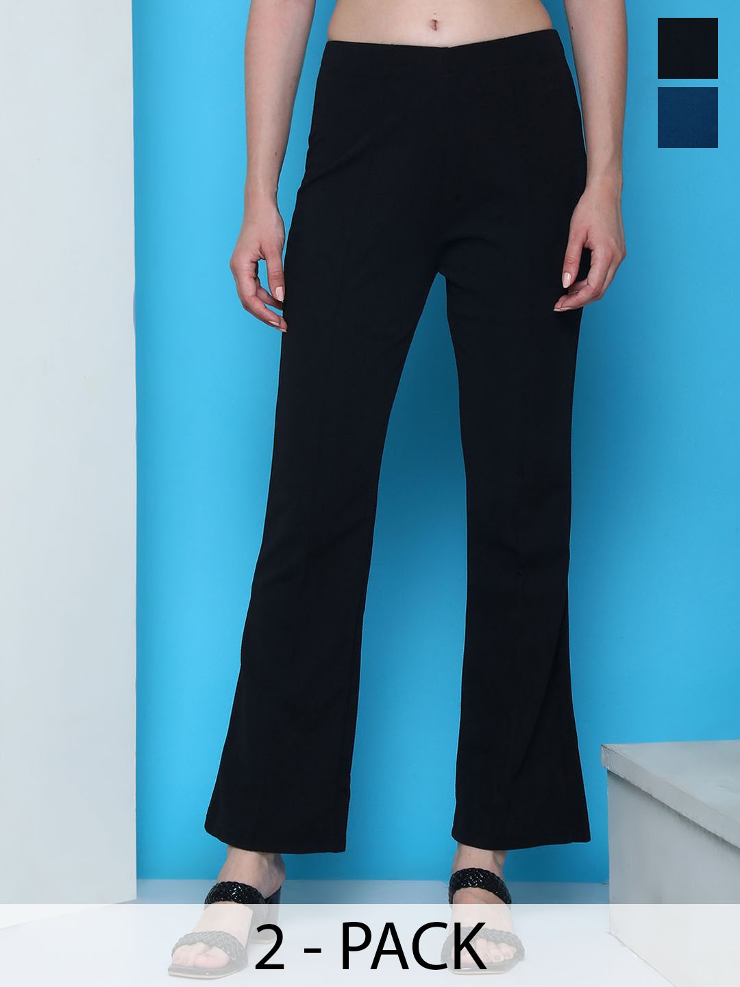 

Tromko Women Pack Of 2 Relaxed Regular Fit Bootcut Trousers, Multi