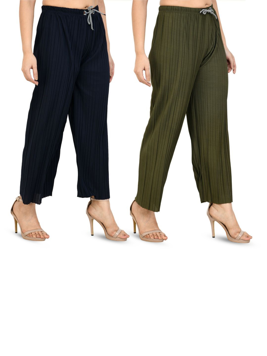

Brainbees Women Pack Of 2 Straight Palazzos, Navy blue