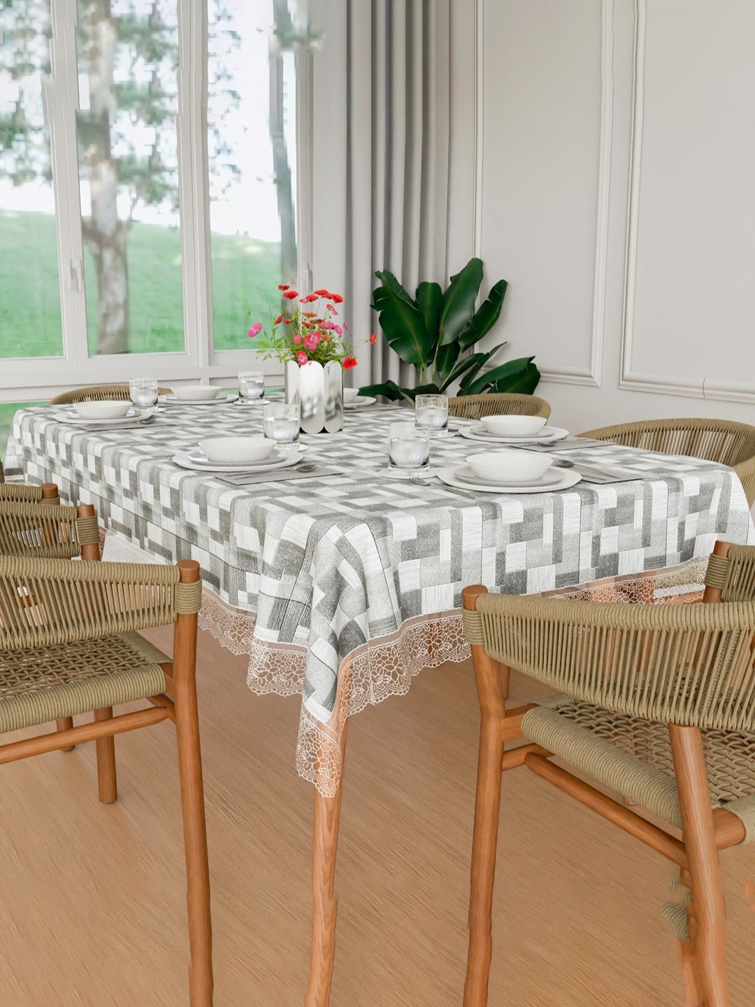 

Aura Grey Geometric Printed Waterproof 6-Seater Rectangle 1.52 m x 2.3 m PVC Table Cover