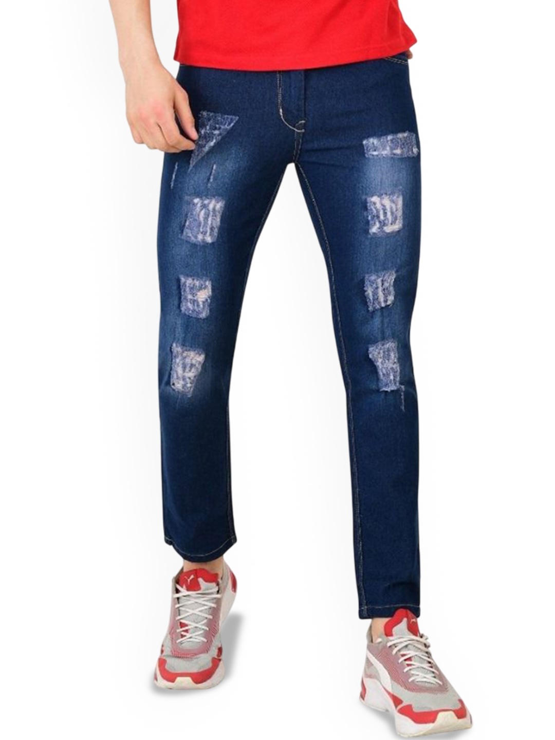 

LINARIA Men Classic Tapered Fit Mildly Distressed Light Fade Jeans, Blue