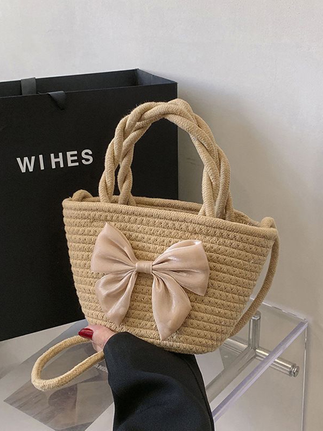 

DressBerry Shopper Handheld Bag with Bow Detail, Off white