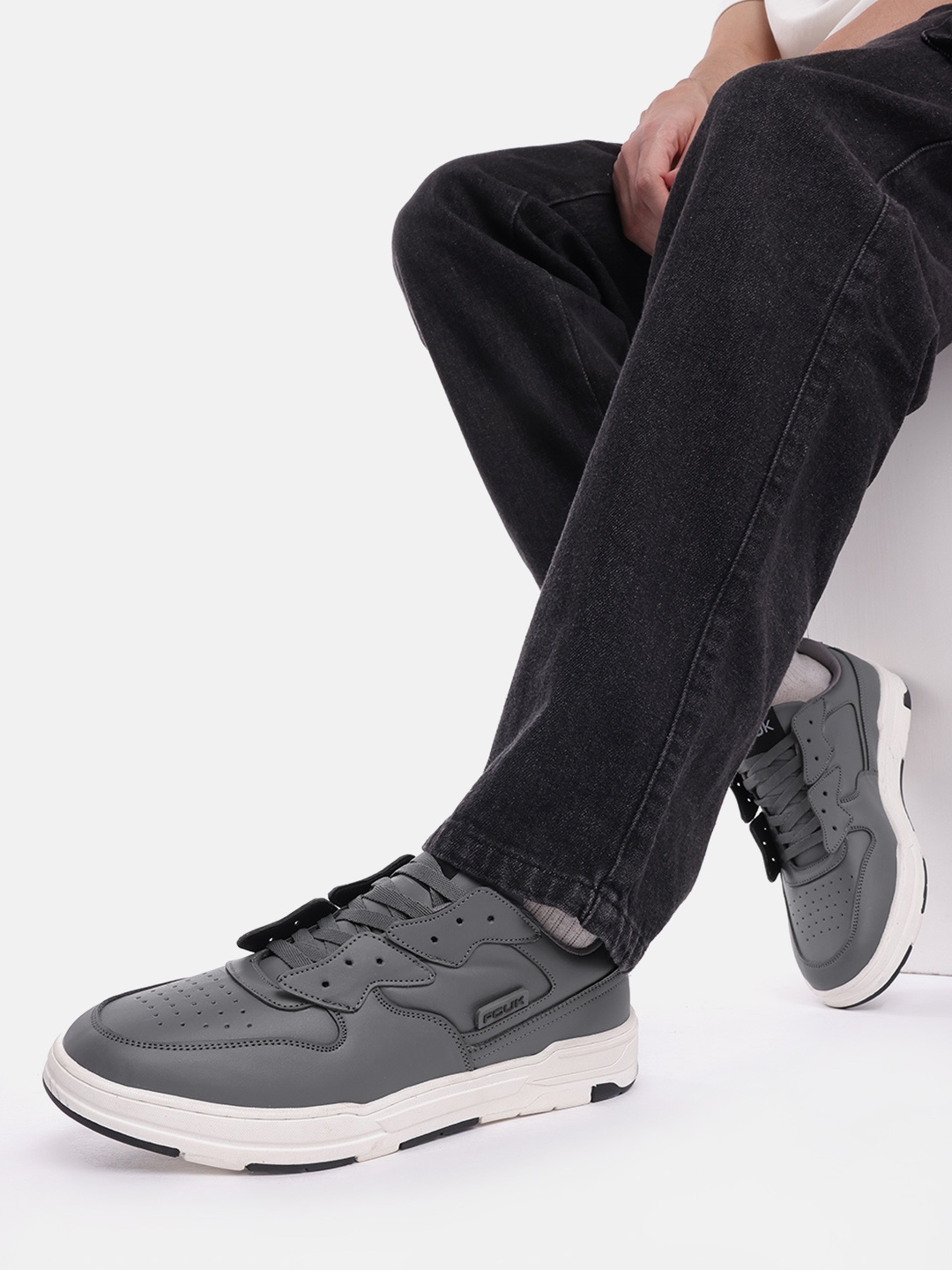 

FCUK Men Everyday Sneakers With Perforated Detail, Grey