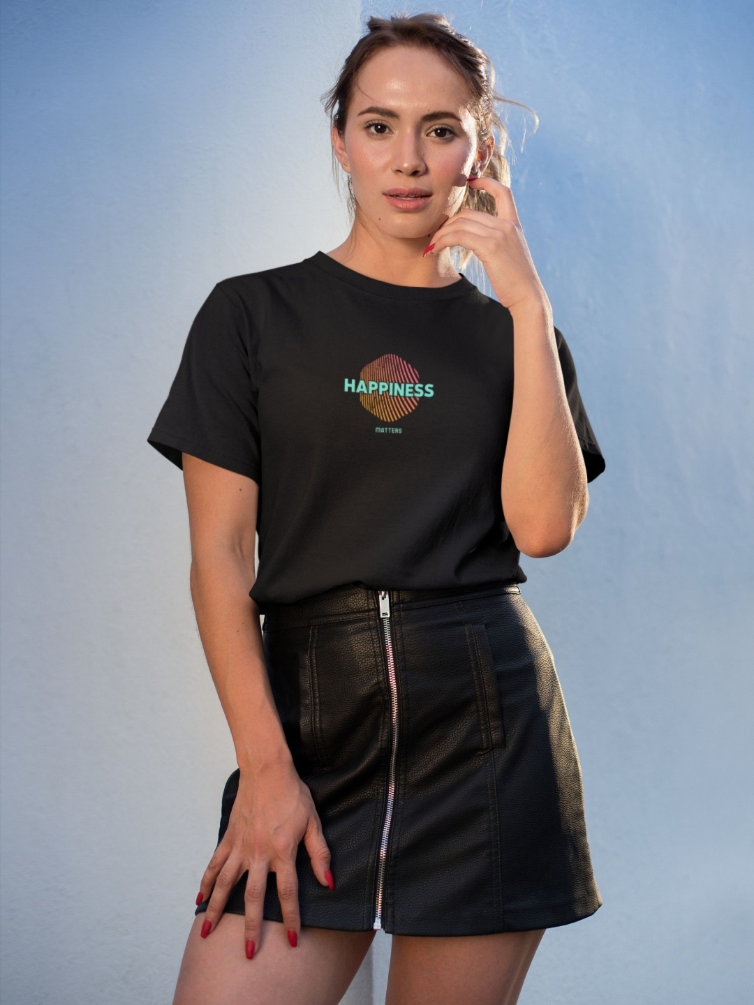 

Moda Rapido Women Bio Finish Applique Slim Fit T-shirt, Black