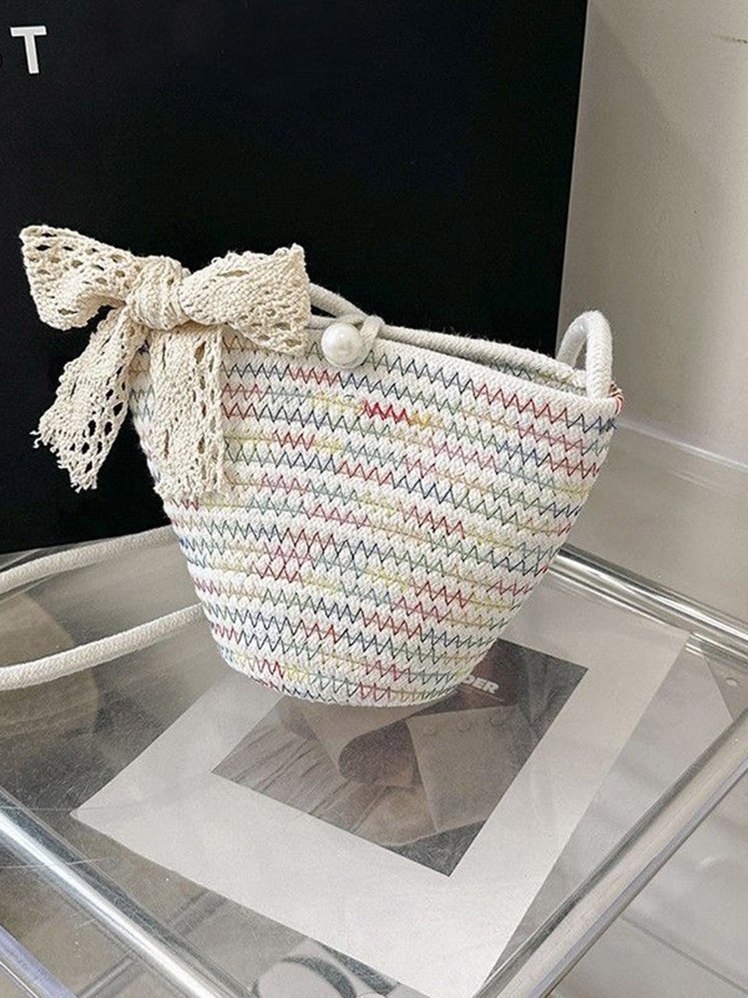 

DressBerry Printed Shopper Handheld Bag with Tasselled, White