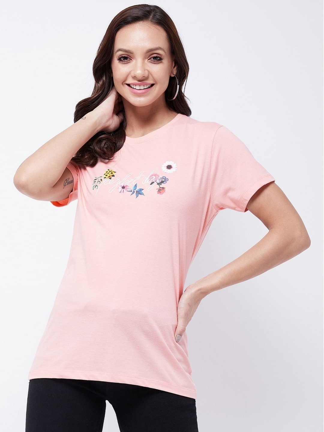

PIVL Women Floral Printed T-shirt, Pink