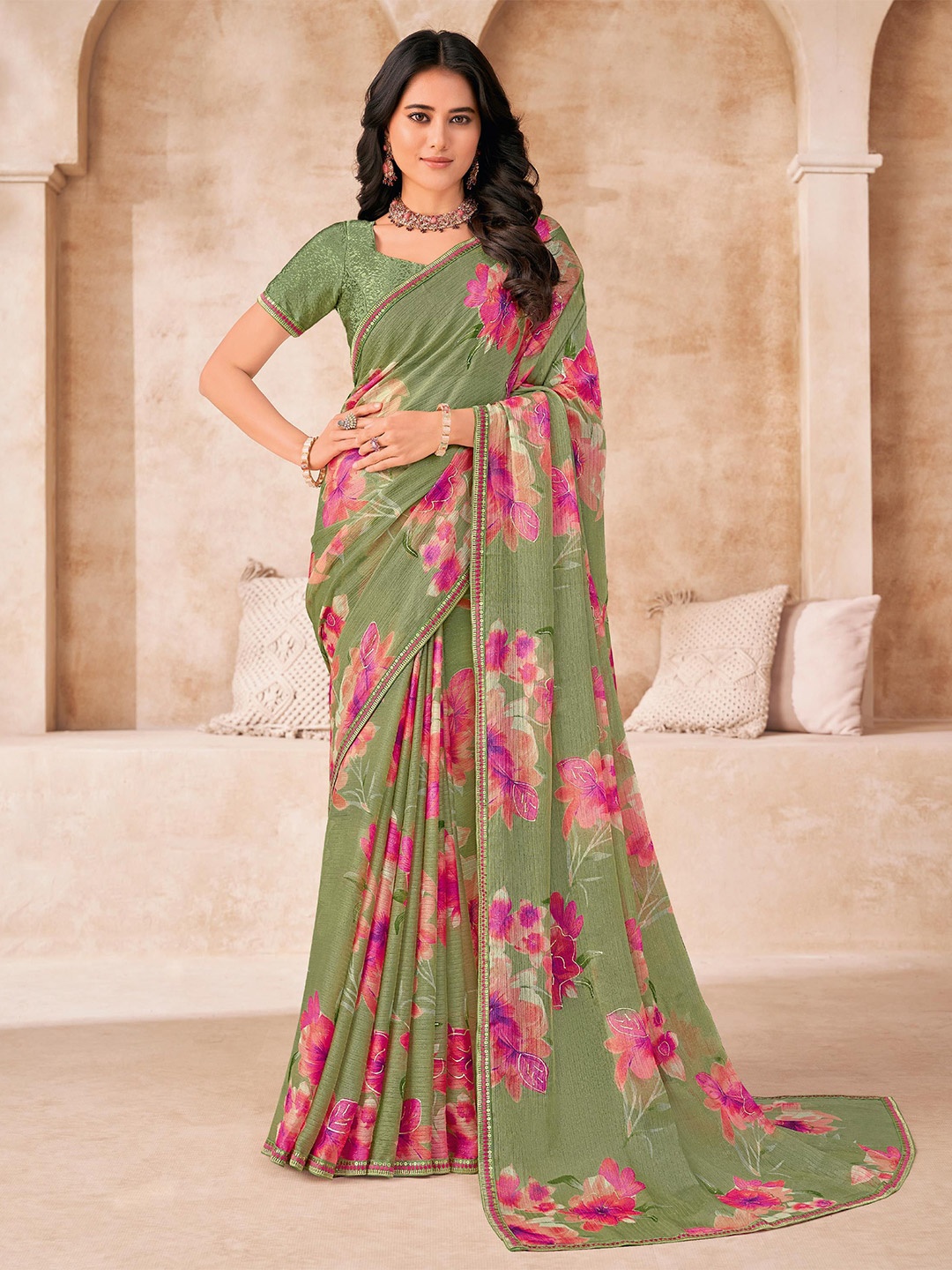 

Laxmipati Floral Printed Saree, Green