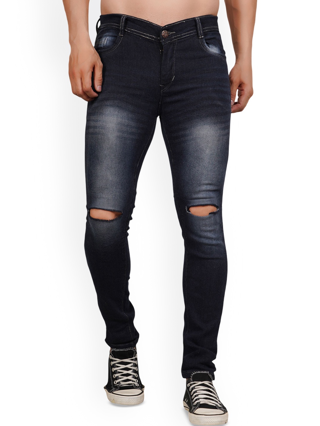 

LINARIA Men Classic Slim Fit Slash Knee Light Fade Jeans, Blue